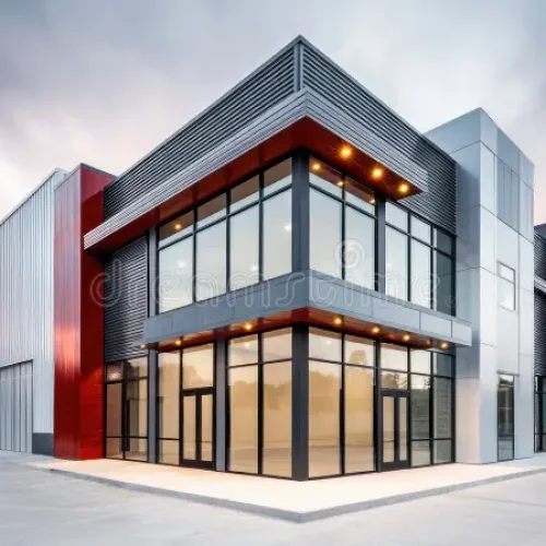 contemporary-industrial-building-bold-design-featuring-large-windows-under-evening-sky-modern-industrial-building-377360534